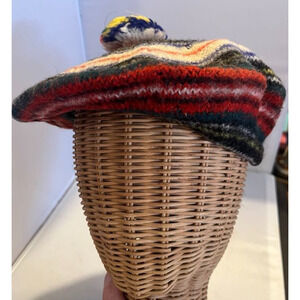 Vintage 100% Wool Scottish hat Tartan Dress Stewart tam cap Knitted